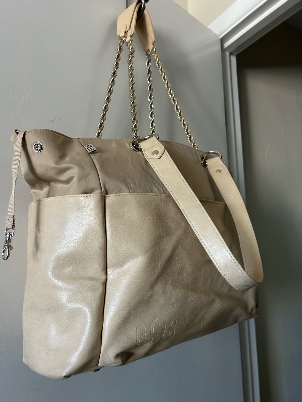 BEIS Beige Diaper bag with Chain-Accent Straps